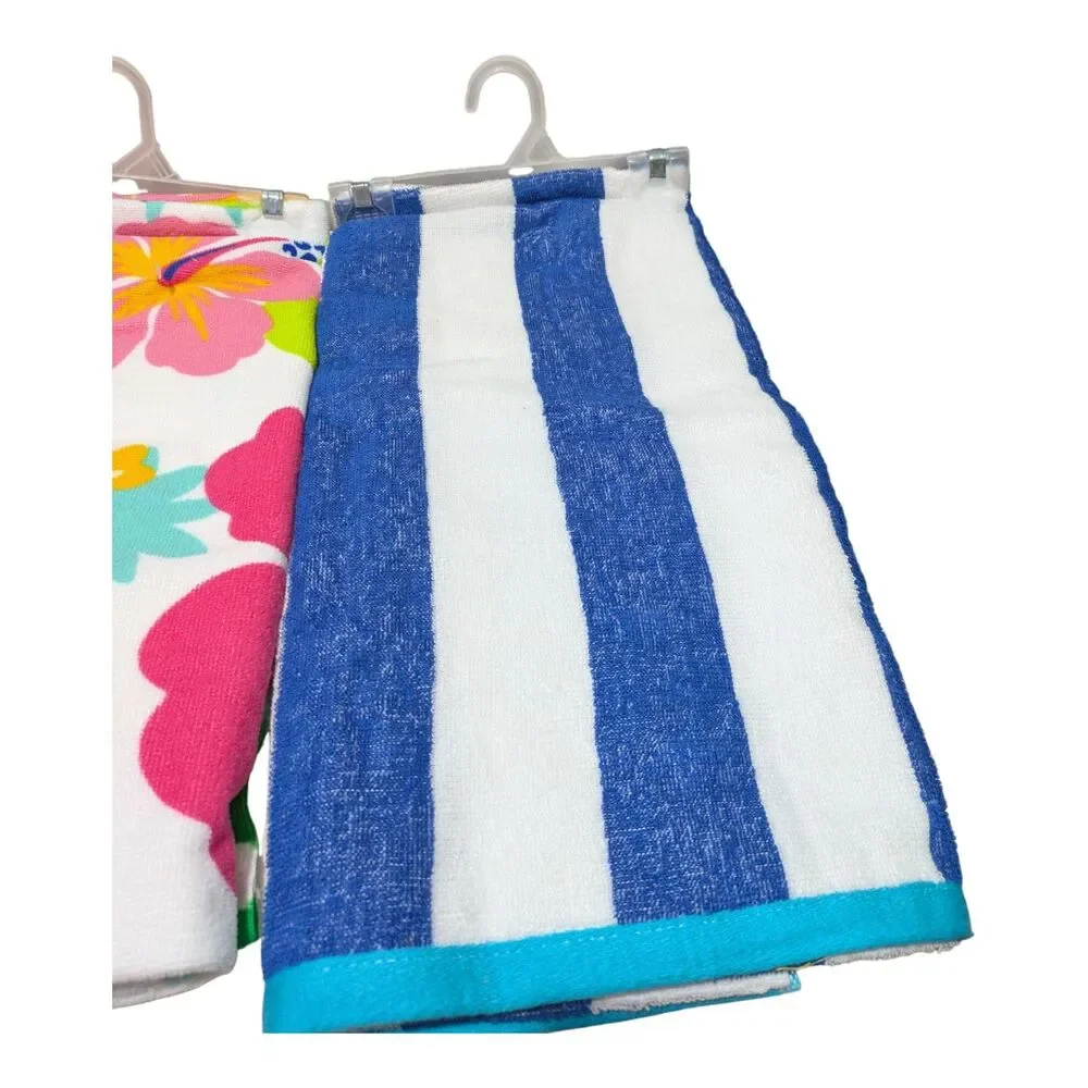 Beach Towel Bundle – Tropical Floral & Blue Stripe Towels Set of 2